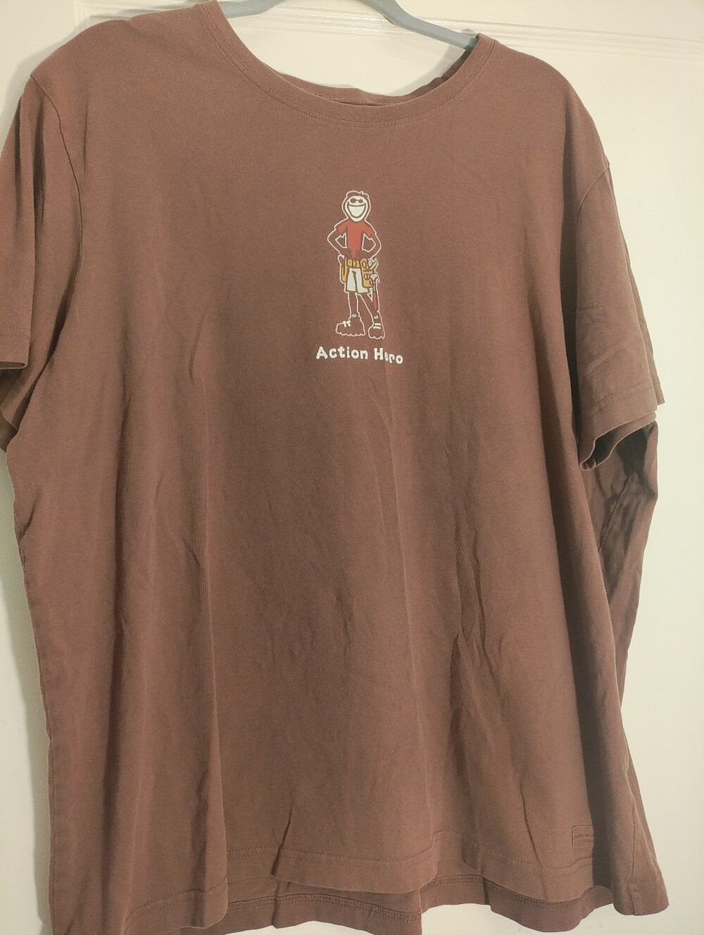 Life is Good Action Hero Men's Brown Graphic T-Shirt 26x28 Crusher Tee